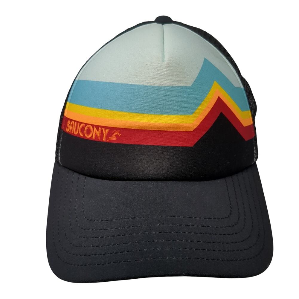 Saucony Snapback Trucker Hat Black One Size Adjustable Mesh Back Outdoor Printed